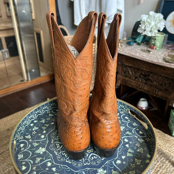 Custom Made Ostrich Leather Cowboy Boots – Saddle Tan | Size 7.5 / 8 - Picture 6 of 11